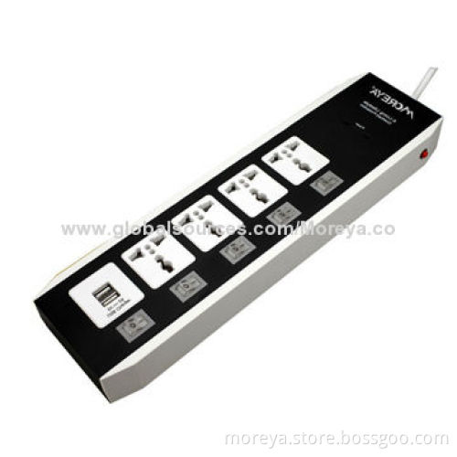 Universal Standard Power Strips with 4 Individual Outlets + 2 USB Plugs, Overload Protection